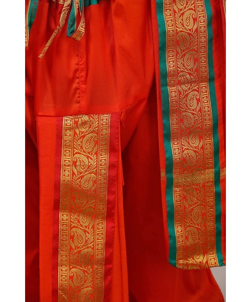 Sleep Sets Ready to Wear Dhoti and Angavastram Set with Woven Golden Leaves Border - Mandarin Red - CN194Z655W8