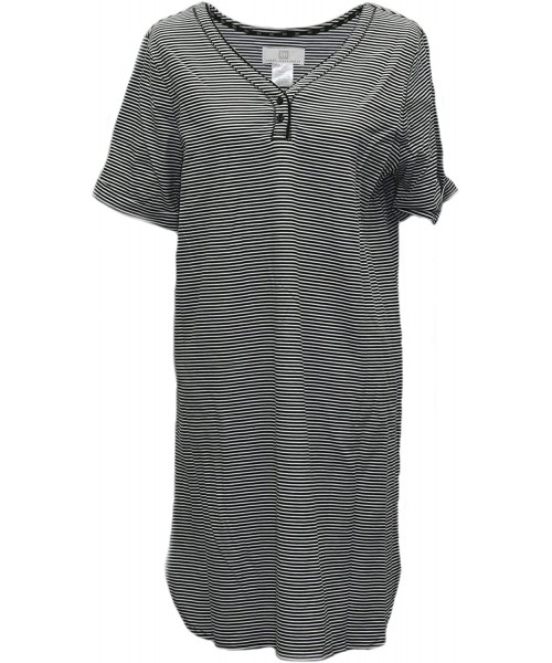 Sets Women's Pajama Short Sleeve Pj Sleepdress - Stripe-black - CC18EOH87NL