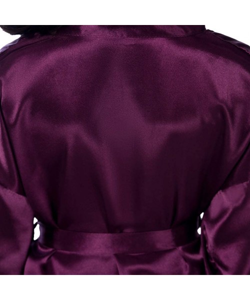 Slips 4-14 Code Children Pajamas Solid Nightgown Lingerie Silky Kimono Robes Underwear - Purple - CP193Z067IU