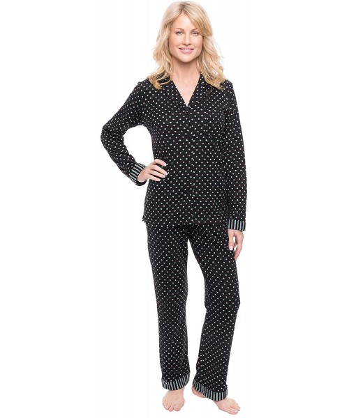 Sets Soft Pajamas for Women- Double Layer Knit Womens Pajama Sets- Warm Pajamas for Women - Hearts Black/Aqua - CC12JV8B42L