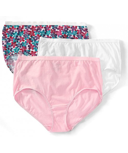 Panties Fit for Me Women`s 3-Pack Cotton Assorted Plus Brief Panties - Assorted - C4125TP62RR