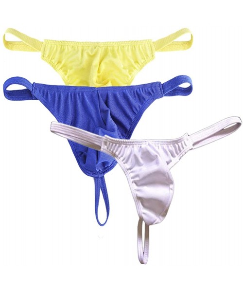 Briefs Hot Men's Sexy Thong Underwear Pants Sexy Slim Transparent T-Back Mesh Pants - Yel+sap+whi - C619270285E