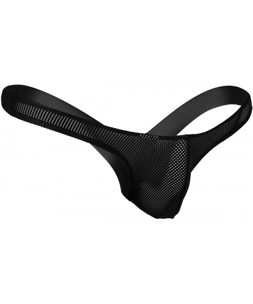 G-Strings & Thongs Men's Lingerie Mesh Sheer Low Rise Bikini Briefs Open Back Jockstrap G-String Thong Underwear - Black - CS...