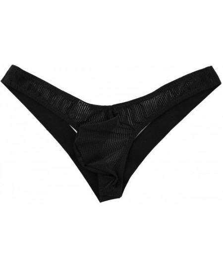 G-Strings & Thongs Men's Lingerie Mesh Sheer Low Rise Bikini Briefs Open Back Jockstrap G-String Thong Underwear - Black - CS...