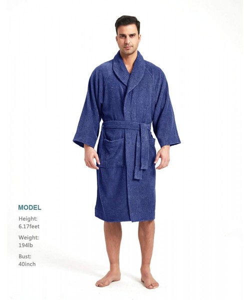 Robes Premium Thick Terry Cloth Bathrobe- Long -Staple Combed Cotton Robe-Unisex Suits for Adult - Navy Blue - CQ18YME8945