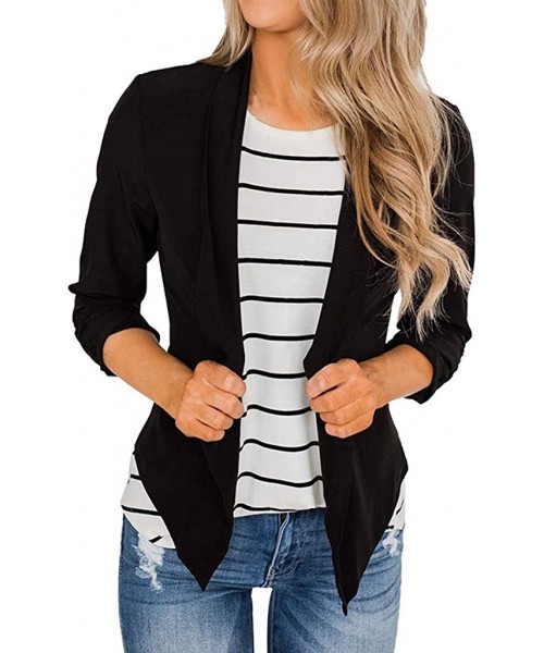 Tops Cardigan for Women 3/4 Sleeve 2019 Fashion Women Casual Long Sleeve Cardigan Solid Color Suit Tops T Shirt Black - CZ18X...