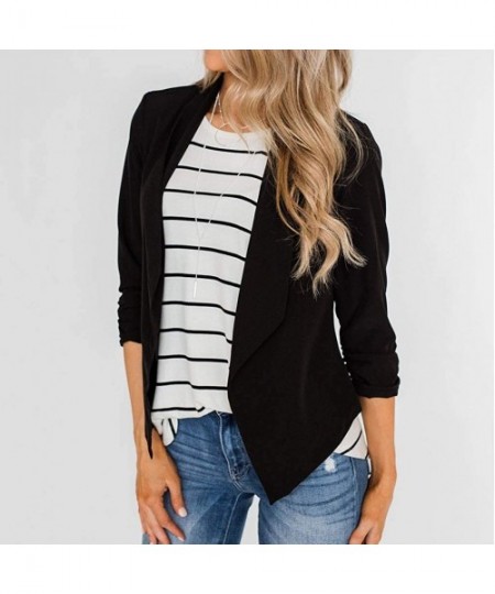 Tops Cardigan for Women 3/4 Sleeve 2019 Fashion Women Casual Long Sleeve Cardigan Solid Color Suit Tops T Shirt Black - CZ18X...