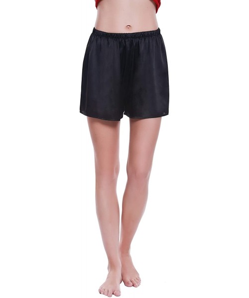 Bottoms 100% Mulberry Silk Shorts- Womens Pajama Shorts- Soft Sleepwear Lounge Shorts- Sleeping Shorts for Women - Black - CY...