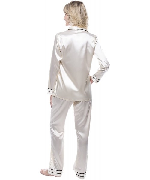 Sets Satin Pajamas for Women - Silky Soft Pajama Set for Women - Cream - CX12ITO75Q7