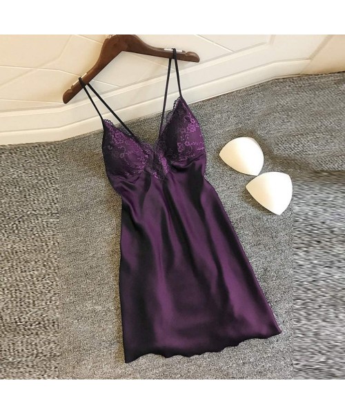 Nightgowns & Sleepshirts Womens Cami Nightgown Chemise Lace Full Slip Loungewear Sleepwear Lingerie Solid Nightdress Lounge D...