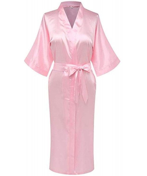 Robes Plus Size S XXXL Rayon Bathrobe Womensno Satin Long Robe Sexy Lingerie Classic Nightgown Sleepwear with Belt Pink - C81...
