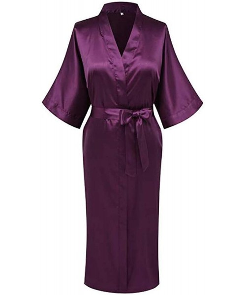 Robes Plus Size S XXXL Rayon Bathrobe Womensno Satin Long Robe Sexy Lingerie Classic Nightgown Sleepwear with Belt Pink - C81...