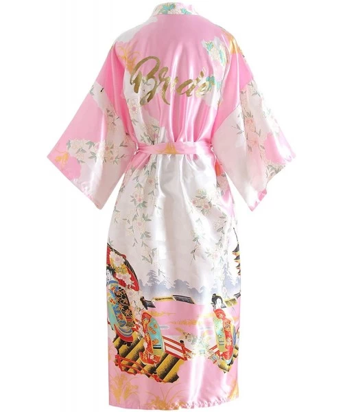 Nightgowns & Sleepshirts Bride Bridesmaid Robes Womens Dressing Gown Kimono Silky Satin Geisha Bridal Party Bathrobe - Pink B...