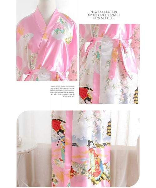 Nightgowns & Sleepshirts Bride Bridesmaid Robes Womens Dressing Gown Kimono Silky Satin Geisha Bridal Party Bathrobe - Pink B...