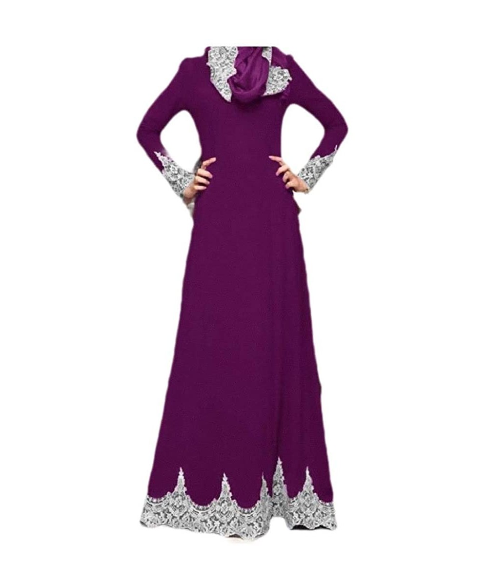 Robes Women Trendy Embroidered Islamic Dubai Muslim Classy Kaftan Dress - Purple - C31907YYN5U