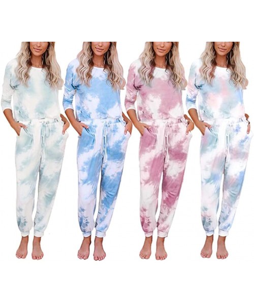 Sets Women Tie-Dye Nightwear Shirt Top Shorts Pajamas 2-Piece Set Pjs Summer Sleepwear Lounge Casual Clothes - Long Sleeve&pa...