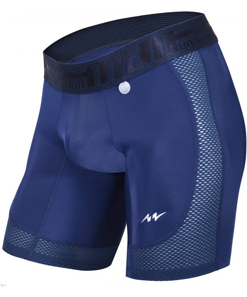Boxer Briefs Slim Mens Mid Leg Sport Underwear Boxer Briefs - Microfiber Compression Shorts - Dark Blue - C81934GEZHI