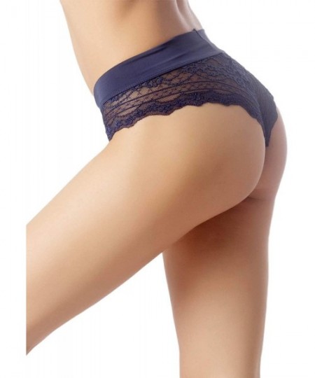 Panties Women's Wide Band Lace Mesh See-Through Breathable Low Rise Hipster Panty - Navy - CM18ZWMANYD
