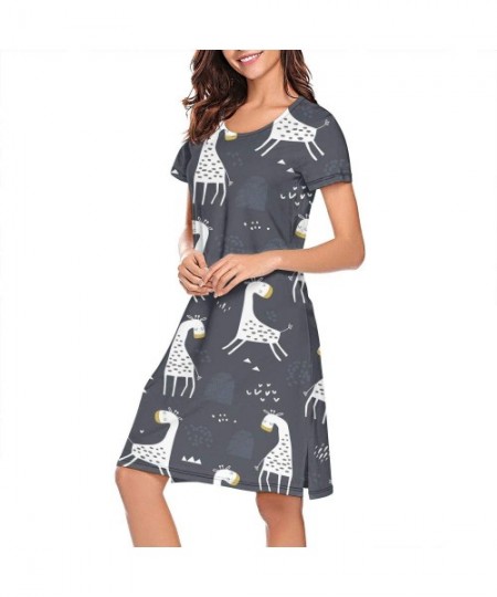 Tops Womens Short Sleeve Nightshirts Wild Animals Giraffe Tiger Elephant Casual Sleepshirts Dress Tee - Childish Cute Giraffe...