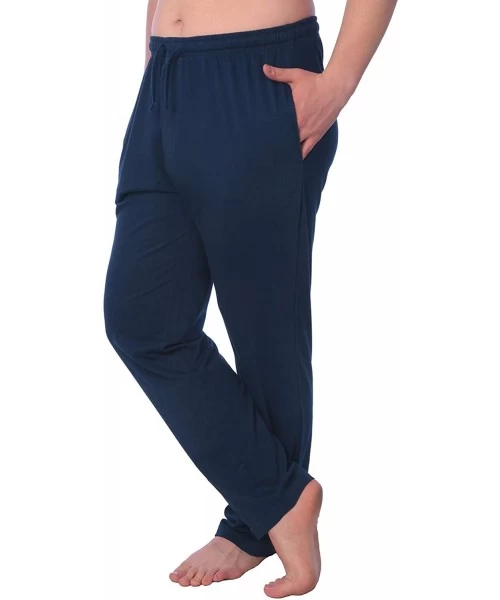 Sleep Bottoms Men's Jersey Knit Pajama Pants Long Lounge Pants Available in Plus Size - Blue - C318RG5U5SG