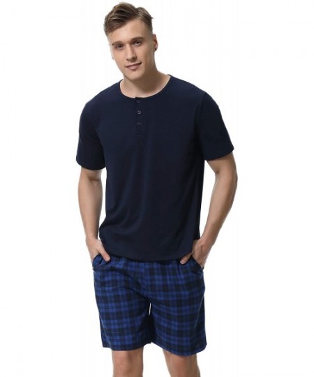 Sleep Sets Men's Summer Sleepwear Short Sleeve Striped Cotton Shorts and Top Pajama Set - P_navy - C918R35QEK0