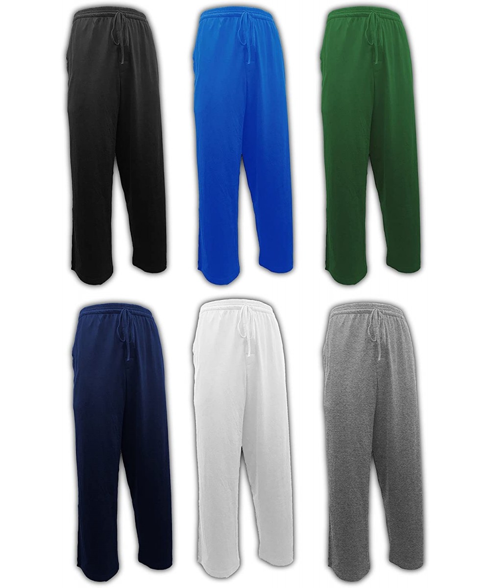 Sleep Bottoms Men's 6 Pack 100% Cotton Jersey Knit Yoga Lounge & Sleep Pajama Pants - 6 Pack - Navy/Black/Royal/Hunter/White/...