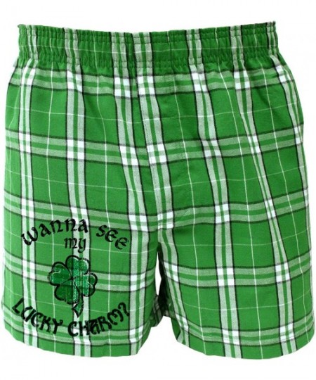 Boxers Wanna See My Shillelagh Or Others - St Patricks Day Green Tartan Plaid Boxers Shorts - Wanna-see-my-lucky-charm Kellyp...
