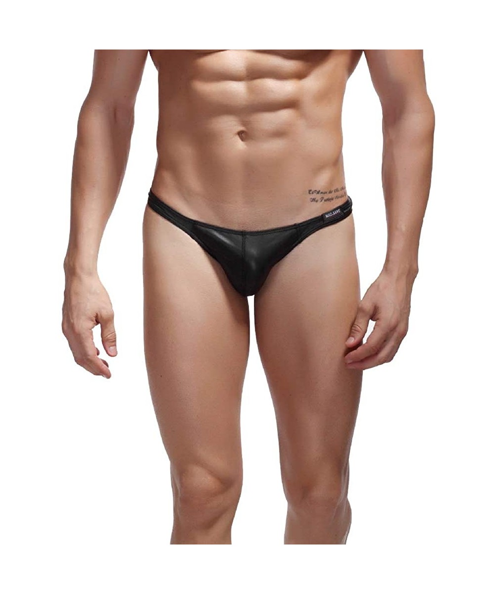 G-Strings & Thongs Mens Thongs Underwear Men's G-String Panties- Low Waist Brief Thong for Men - Black - C718N74TG50