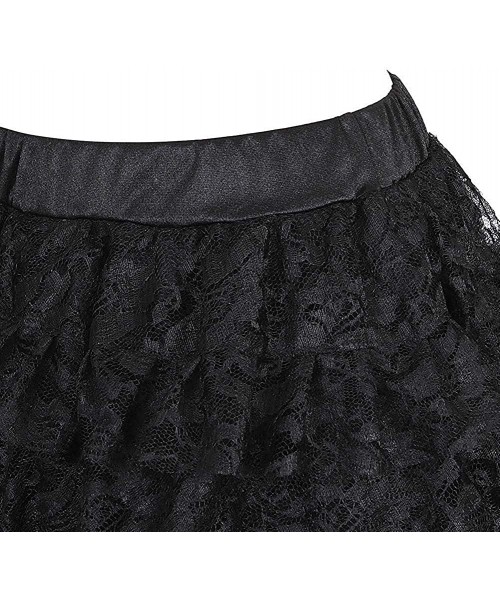 Bustiers & Corsets Women's Lace Steampunk Gothic Vintage Satin High Low Midi Skirt with Zipper - Black 1 - CU18Z4E43N9