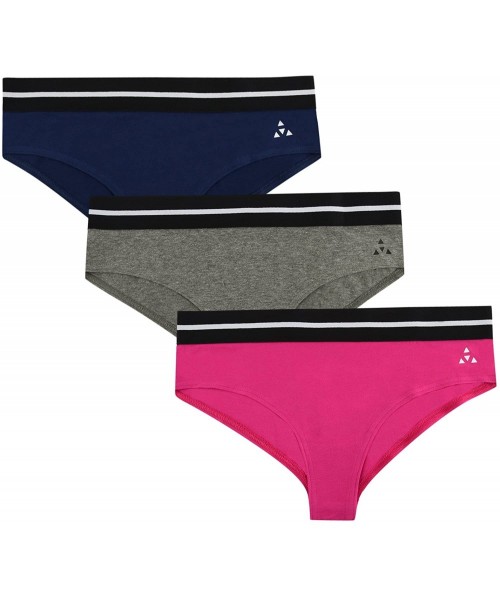 Panties Women's Low Rise Active Cotton Bikini Panties Underwear 3 Pack - Assorted Colors - Pink/H. Grey/Navy - CZ12M8JT6C5