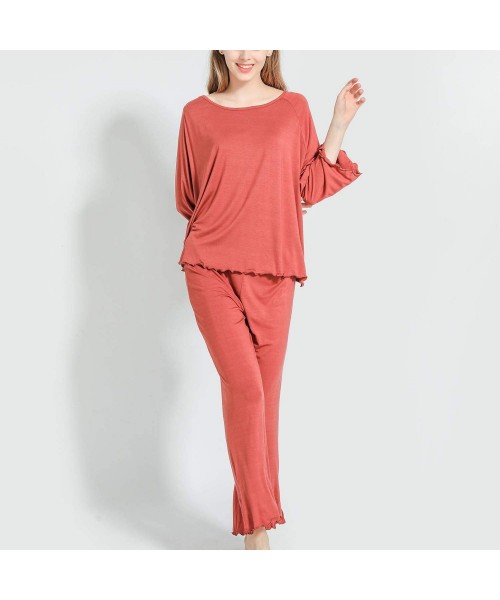 Sets Women's Casual Pajamas Set Soft 2 Pieces Long Sleeves Pyjamas Loose Fit Loungewear - Red - C318Z57KNKS