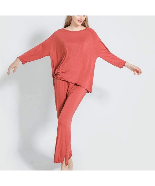 Sets Women's Casual Pajamas Set Soft 2 Pieces Long Sleeves Pyjamas Loose Fit Loungewear - Red - C318Z57KNKS