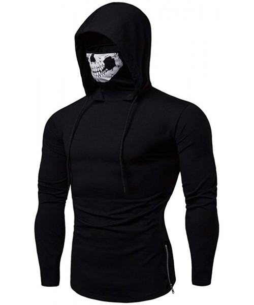 Thermal Underwear Mens Mask Hoodie Skull Print Long Sleeve Sweatshirt Hooded Pullover Tops Coat - B-black - CI1934HT0W0