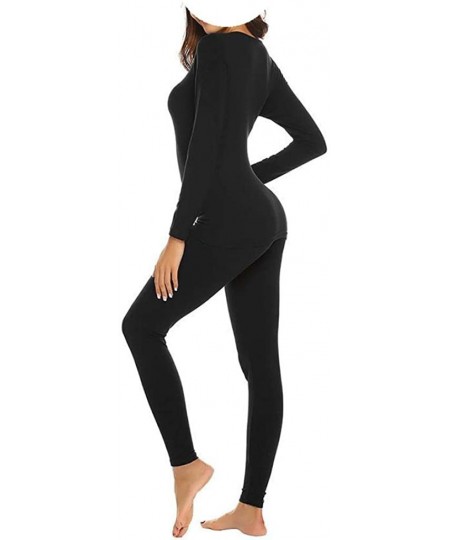Thermal Underwear Women Thermal Underwear Pajamas Set Casual Autumn Winter O-Neck Long Sleeve Tops Elastic Pants - Black - CZ...