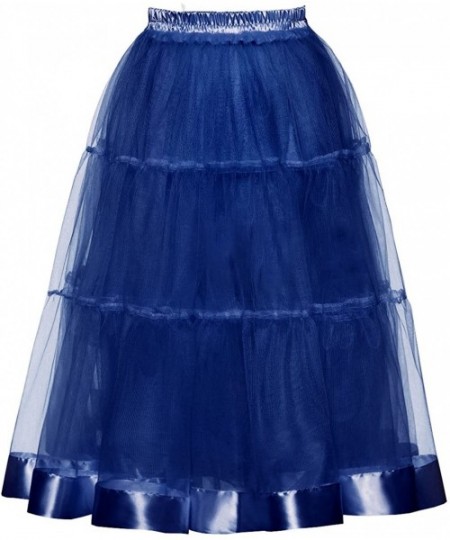 Slips Women's Long Petticoat Slip Tulle Crinoline Underskirt 65cm Tea Length - Royal Blue - CI1805Y7AMG