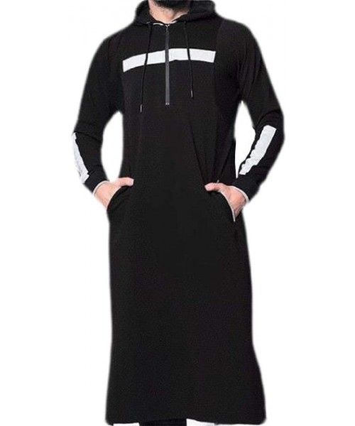 Robes Mens Big & Tall Abaya Muslim Thobe Robe Islamic Arab Kaftan Hooded Sweatshirt - Black - C1198QNX439