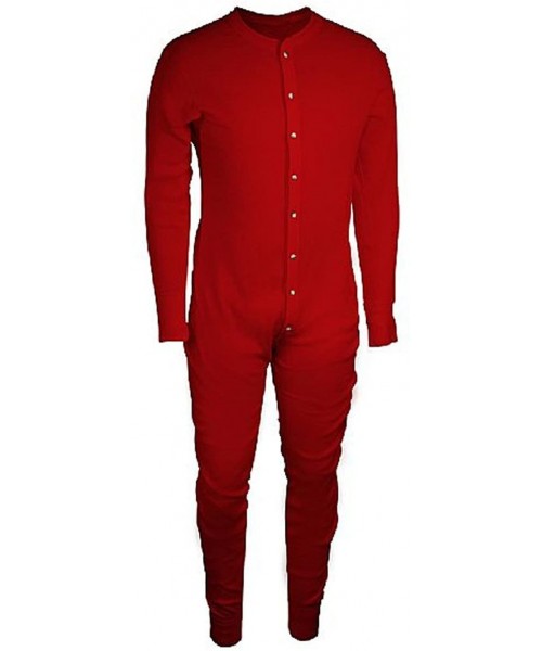 Thermal Underwear Men's Waffle Knit Heavyweight Thermal Long Underwear Union Suit - Red - Red - CU1156EHAFJ