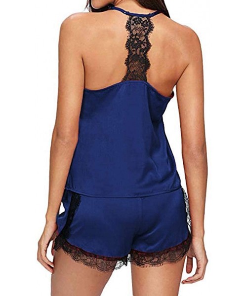 Sets Pajamas Set Womens Lace Sexy Nightwear Lingerie Gown Sleep Set Of 2 Sling And Shorts - Blue - CY192WLYZZE