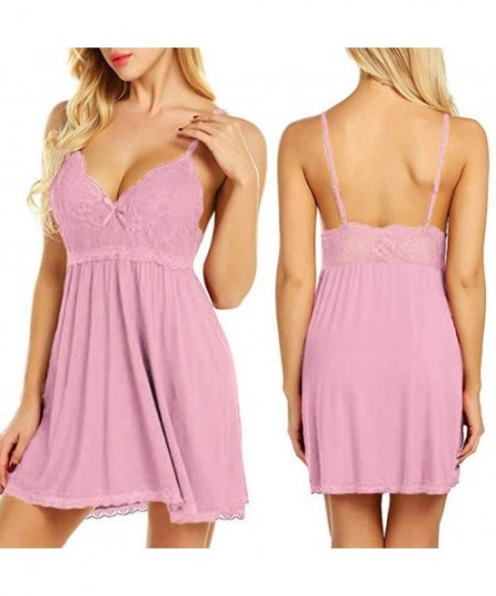 Nightgowns & Sleepshirts Women V Neck Lace Stitching Nightdress Summer Sexy Plus Size 6XL Sleeveless Soild Lingerie Backless ...