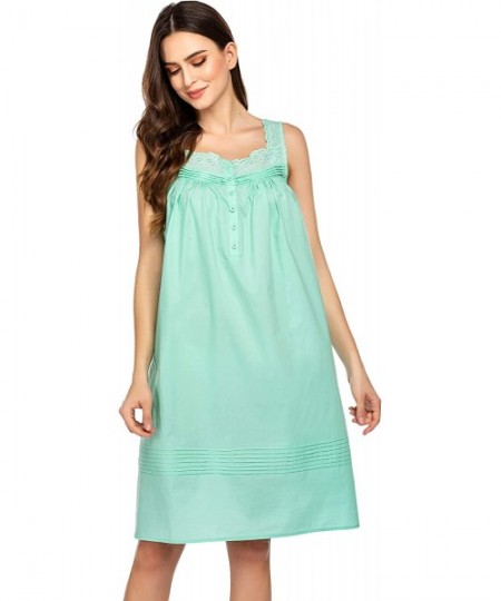 Nightgowns & Sleepshirts Women's Comfort Cotton Nightshirt Sleeveless Sleepwear Nightgowns - Aqua Green - CF193WSA860