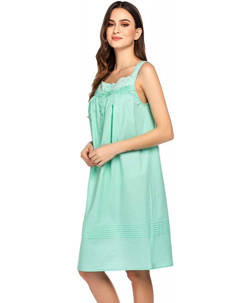 Nightgowns & Sleepshirts Women's Comfort Cotton Nightshirt Sleeveless Sleepwear Nightgowns - Aqua Green - CF193WSA860