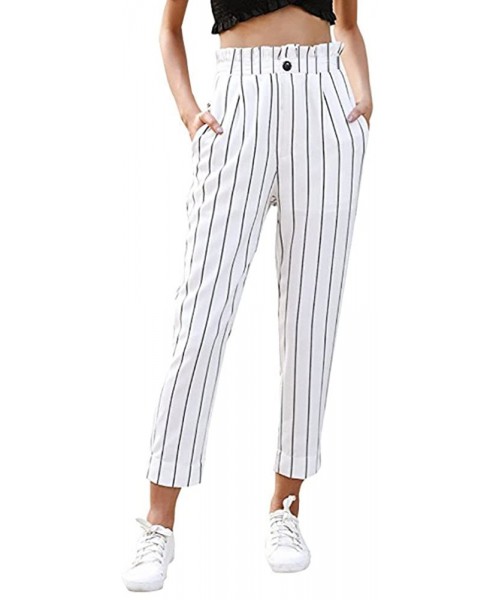 Bottoms Women Stripe Harem Pants Summer High Waise Trousers Casual Business Slacks Slim Chino Pants - 2 White - C5196EQ4IRL