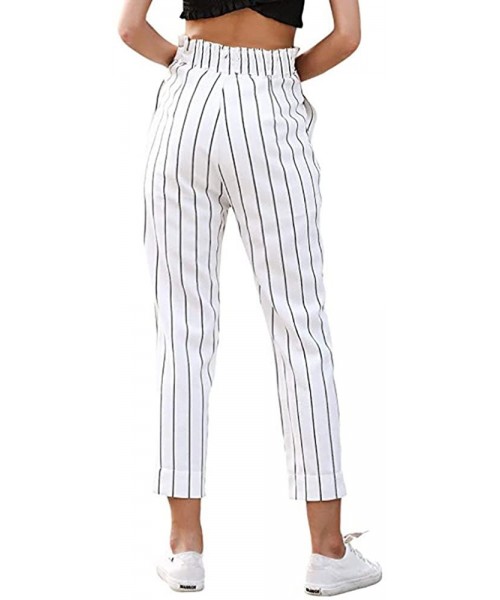 Bottoms Women Stripe Harem Pants Summer High Waise Trousers Casual Business Slacks Slim Chino Pants - 2 White - C5196EQ4IRL