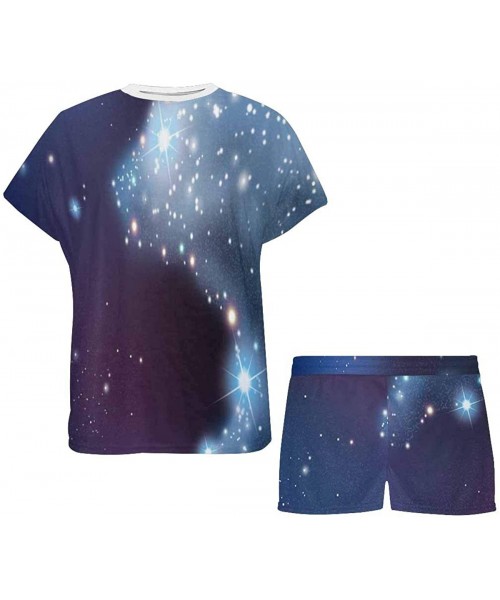 Sets Bear- Night Sky Glowing Stars Women's Pajama Sets Short Sleeve Shorts - Pajamas for Women - Multi 1 - C419CD4TMXD