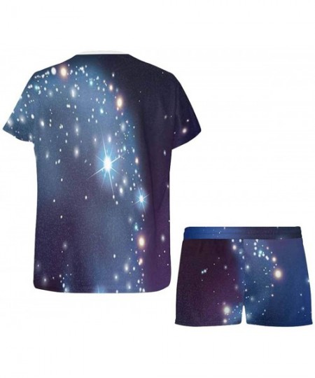 Sets Bear- Night Sky Glowing Stars Women's Pajama Sets Short Sleeve Shorts - Pajamas for Women - Multi 1 - C419CD4TMXD