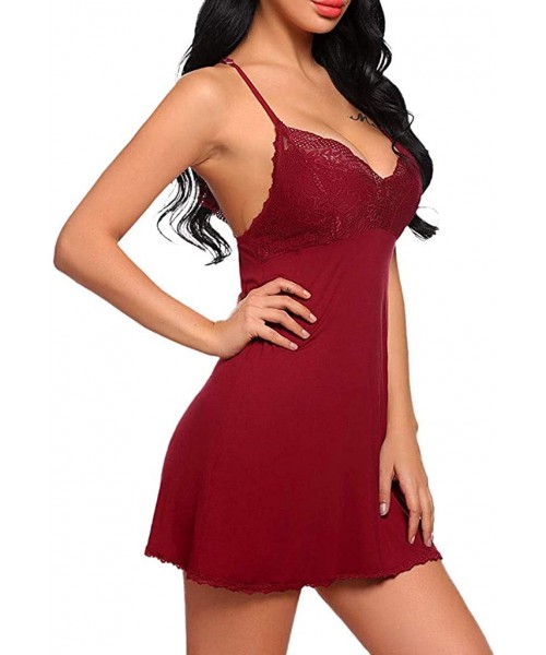 Baby Dolls & Chemises Womens Lingerie Sexy Women V-Neck Lingerie Lace Babydoll Mesh Chemise Nightwear Outfits - X-red - CF196...