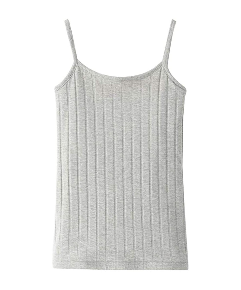 Thermal Underwear Women's Slim Spaghetti Straps Thermal Cami Skinny Fleece Lined Tops - Grey - CQ18METXKUH