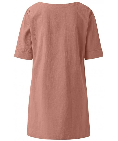 Slips Fashion Women V Neck 3/4 Sleeve Solid Irregular Tops Loose Casual Pockets Blouses Shirts - Orange 1 - CP18XI77CGU