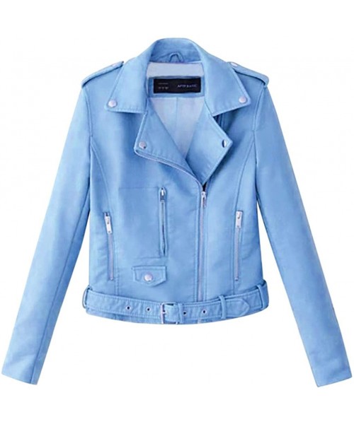 Garters & Garter Belts Women Ladies Lapel Motor Jacket Coat Zip Biker Short Punk Cropped Tops - Blue - CP18YDTZLN9
