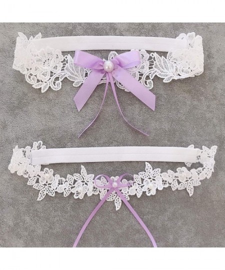 Garters & Garter Belts Bride Garter Legs Belt Flower Floral Garter Lace Leaf Garter for Wedding Bridal JW26 - Lavender Bow - ...